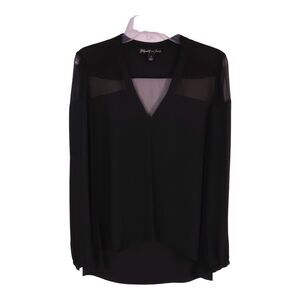 ELIZABETH AND JAMES Black V-Neck sheer high low cocktail Blouse top Size S